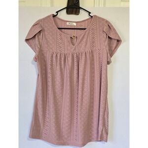 Fashion Women's Mauve Lace Knit Short Sleeve Top Size L